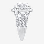 Womens 3 CT. T.W. Genuine White Diamond 10K White Gold Cushion Side Stone Halo Engagement Ring
