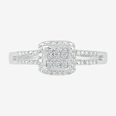 Promise My Love Womens Diamond Accent Natural White Diamond Sterling Silver Cushion Halo Promise Ring