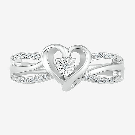 Promise My Love Womens Diamond Accent Natural White Diamond Sterling Silver Heart Side Stone Promise Ring, 8