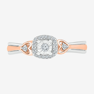 Promise My Love Womens 1/10 CT. T.W. Natural White Diamond 10K Gold Over Silver Round Cushion Halo Promise Ring