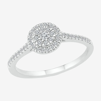 Promise My Love Womens 1/4 CT. T.W. Natural White Diamond Sterling Silver Round Side Stone Halo Promise Ring