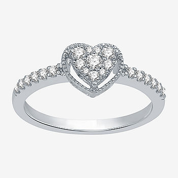 Zijdelings plank doen alsof 1/4 CT. T.W. Diamond Heart-Shaped Promise Ring, Color: White