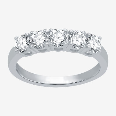 Natural Diamond 10K White Gold 5-Stone Wedding Band