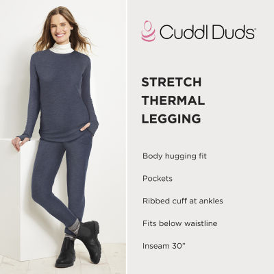 NEW! Cuddl Duds Women's Stretch Thermal Leggings w/Pockets - Size XL Grey  Check