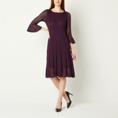 Rabbit Rabbit Rabbit Design Womens 3/4 Sleeve Fit + Flare Dress