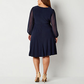 Jessica Howard Women's Long Sleeve Midi Fit + Flare Dress - Navy 4