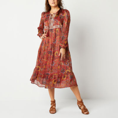 Frye and Co. Long Sleeve Midi A-Line Dress - JCPenney