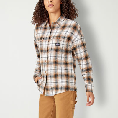 Dickies Juniors Womens Long Sleeve Loose Fit Button-Down Shirt