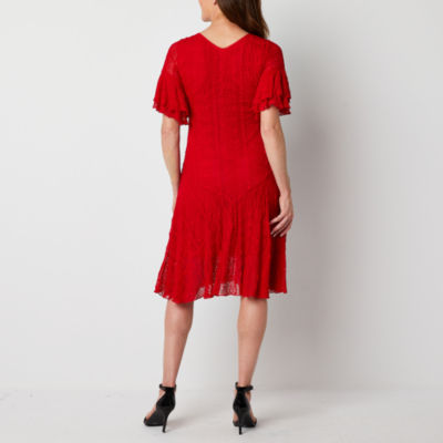 Rabbit Design Short Sleeve Lace Fit + Flare Dress