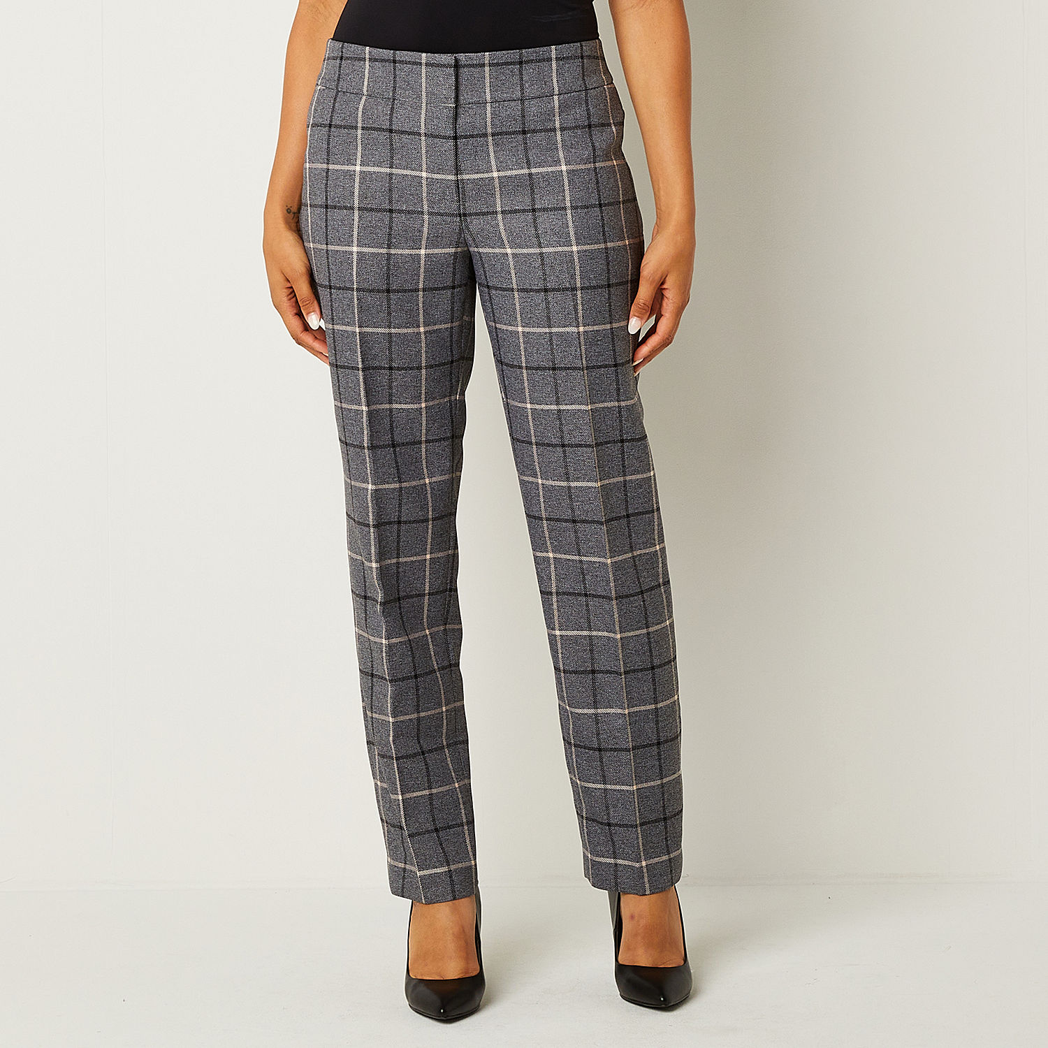Black Label by Evan-Picone Plaid Womens Straight Fit Straight Suit ...