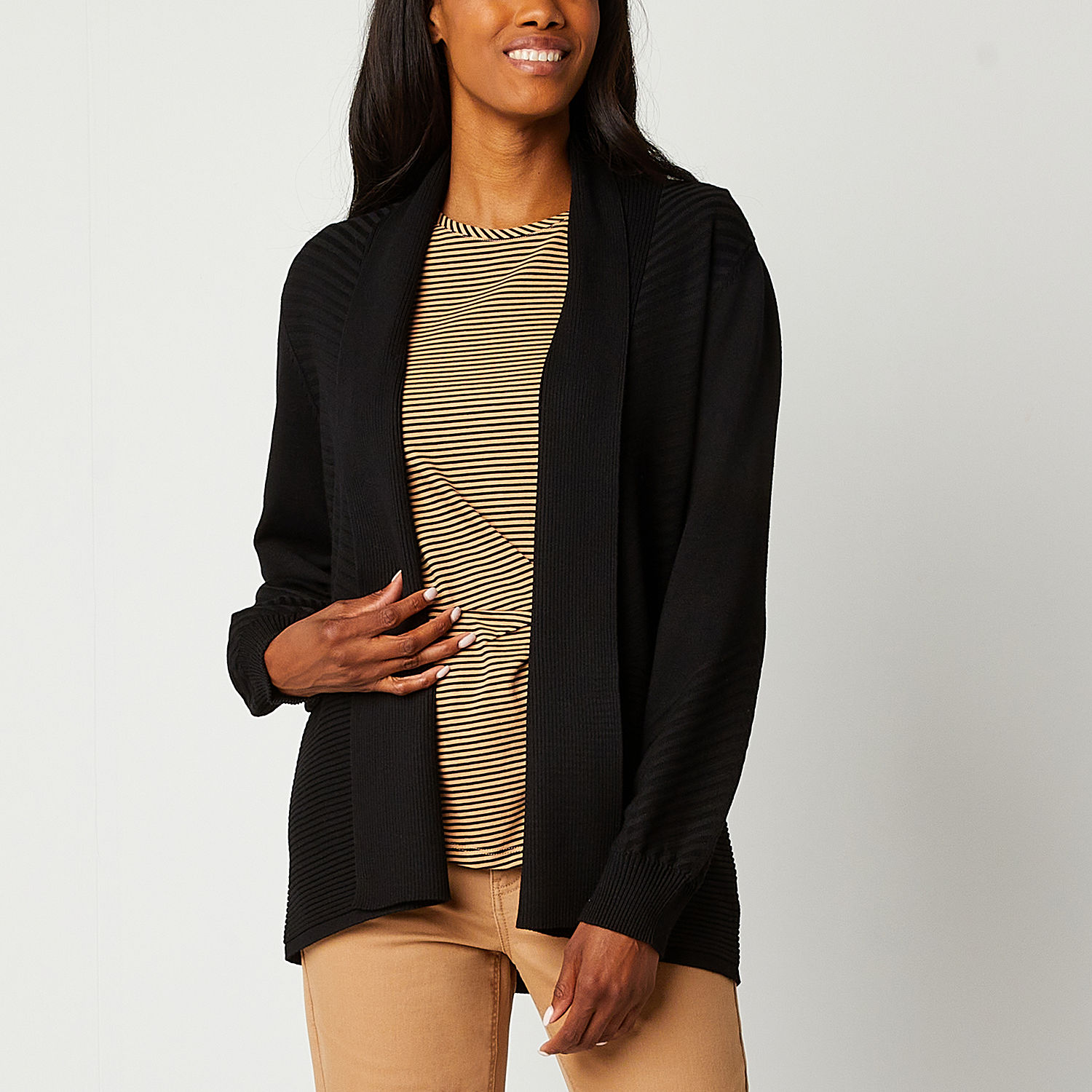 Liz Claiborne Womens Long Sleeve Open Front Cardigan - JCPenney