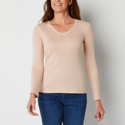 Liz Claiborne Womens V Neck Long Sleeve T-Shirt