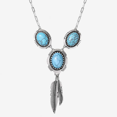 JS Jessica Simpson Silver Tone Feather Womens Turquoise Alloy 17 Inch Y Necklace