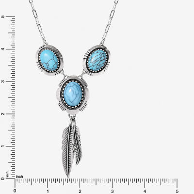JS Jessica Simpson Silver Tone Feather Womens Turquoise Alloy 17 Inch Y Necklace