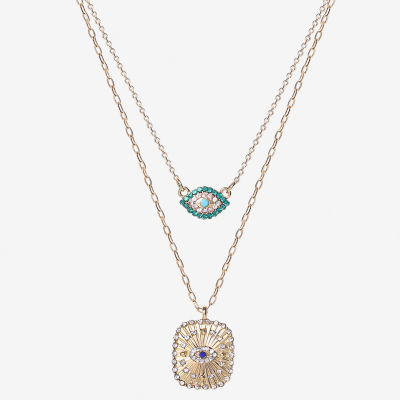 JS Jessica Simpson Gold Tone Womens Multi Color Glass 16 Inch Strand Necklace