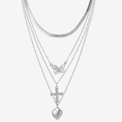 JS Jessica Simpson Silver Tone Womens Multi Color Glass 20 Inch Strand Necklace