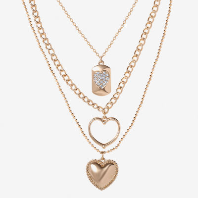 Jessica Simpson Gold Tone Crystal 19 Inch Fashion Heart Strand Necklace