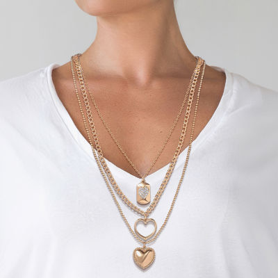 Jessica Simpson Gold Tone Crystal 19 Inch Fashion Heart Strand Necklace