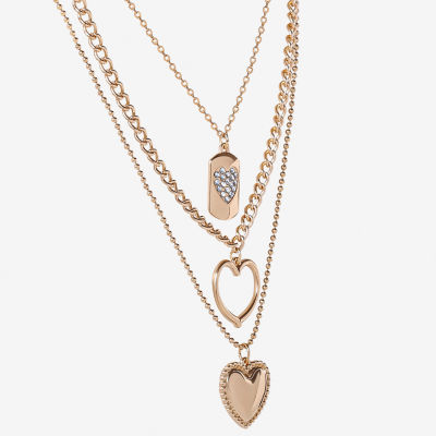 JS Jessica Simpson Gold Tone Crystal 19 Inch Fashion Heart Strand Necklace