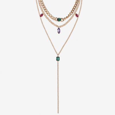 JS Jessica Simpson Gold Tone Womens Multi Color Glass 19 1/2 Inch Strand Necklace
