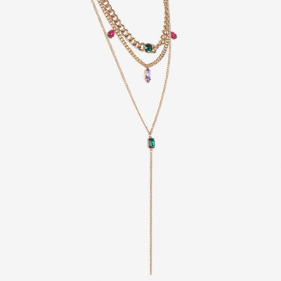 JS Jessica Simpson Gold Tone Womens Multi Color Glass 19 1/2 Inch Strand Necklace