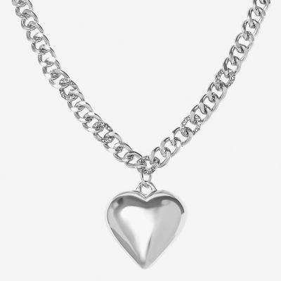 JS Jessica Simpson Silver Tone Womens Alloy Heart 16 Inch Pendant Necklace