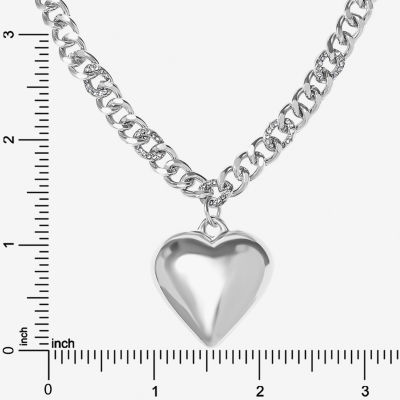 JS Jessica Simpson Silver Tone 16 Inch Curb Heart Pendant Necklace