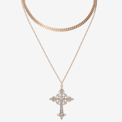 Jessica Simpson Gold Tone Glass 16 Inch Fashion Cross Strand Necklace