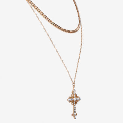 JS Jessica Simpson Gold Tone Womens Glass 16 Inch Strand Necklace