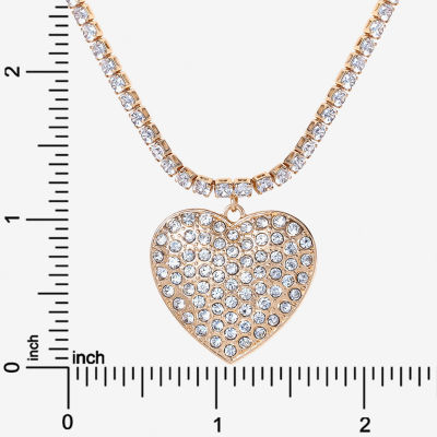 Jessica Simpson Gold Tone Glass 15 Inch Fashion Heart Pendant Necklace