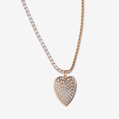 JS Jessica Simpson Gold Tone Glass 15 Inch Fashion Heart Pendant Necklace