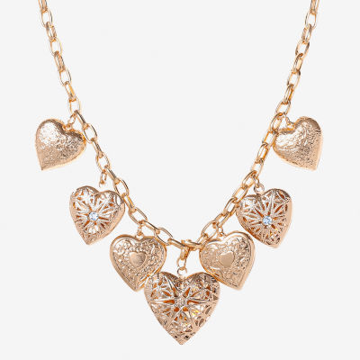 Jessica Simpson Gold Tone Glass 18 Inch Link Heart Statement Necklace