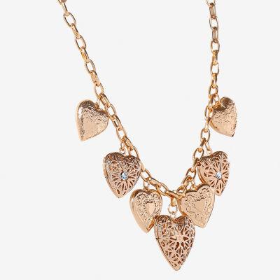 JS Jessica Simpson Gold Tone Glass 18 Inch Link Heart Statement Necklace