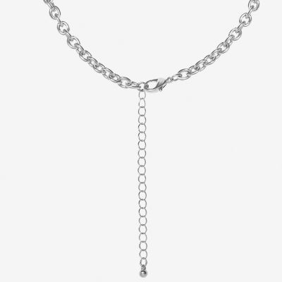 JS Jessica Simpson Silver Tone Womens Glass Alloy Heart 17 Inch Pendant Necklace