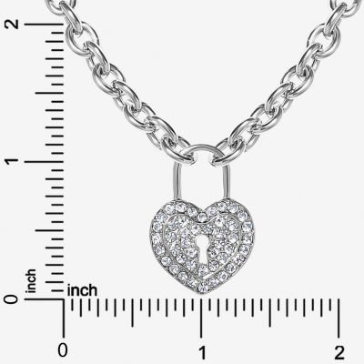 JS Jessica Simpson Silver Tone Womens Glass Alloy Heart 17 Inch Pendant Necklace