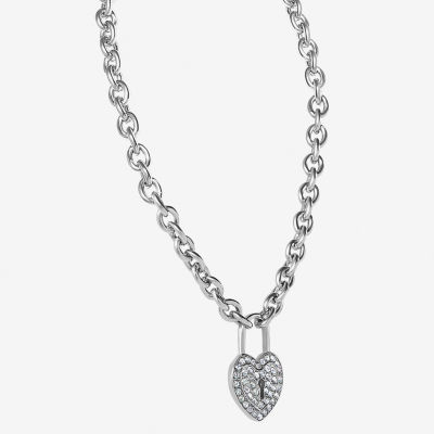 JS Jessica Simpson Silver Tone Glass 17 Inch Link Heart Pendant Necklace