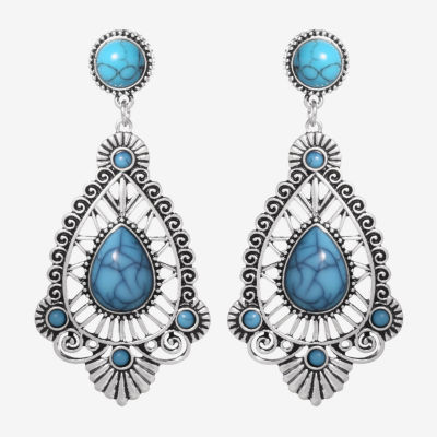 JS Jessica Simpson Silver Tone Womens Blue Drop Earrings