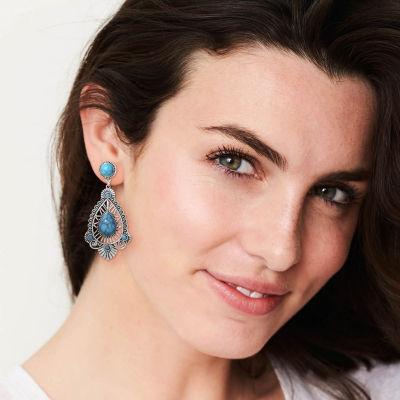 JS Jessica Simpson Silver Tone Womens Blue Drop Earrings