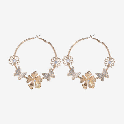 Jessica Simpson Gold Tone Glass Butterfly Hoop Earrings