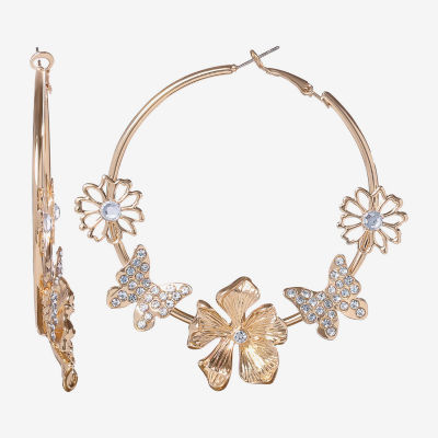 Jessica Simpson Gold Tone Glass Butterfly Hoop Earrings