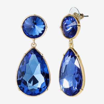 JS Jessica Simpson Gold Tone Womens Blue Glass Drop Earrings