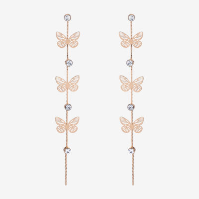 JS Jessica Simpson Gold Tone Crystal Butterfly Drop Earrings