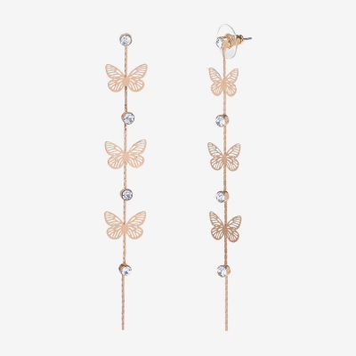 JS Jessica Simpson Gold Tone Womens Crystal Butterfly Drop Earrings