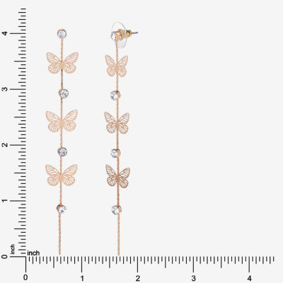 JS Jessica Simpson Gold Tone Womens Crystal Butterfly Drop Earrings