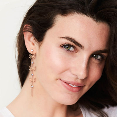 JS Jessica Simpson Gold Tone Womens Crystal Butterfly Drop Earrings