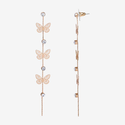 JS Jessica Simpson Gold Tone Womens Crystal Butterfly Drop Earrings