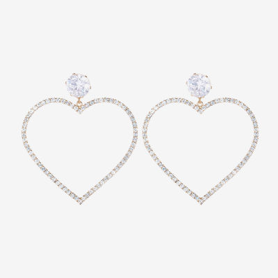 Jessica Simpson Gold Tone Glass Heart Drop Earrings