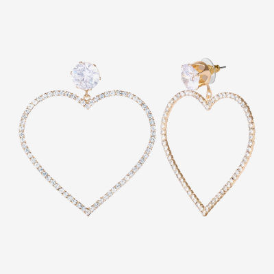 JS Jessica Simpson Gold Tone Glass Heart Drop Earrings