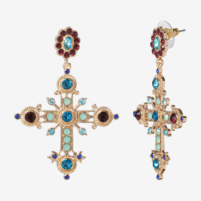 Jessica Simpson Gold Tone Glass Cross Drop Earrings