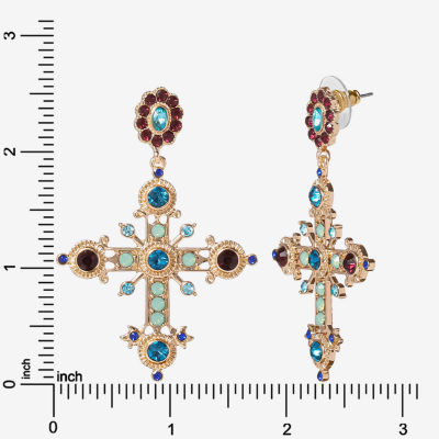 Jessica Simpson Gold Tone Glass Cross Drop Earrings